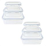 Kit 2 Conjunto 3 Potes Herméticos Retangular 300/600/1040ml