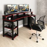 Kit Mesa Gamer Me4167 Com Cadeira De Escritório Diretor Tela Mesh Preto/vermelho