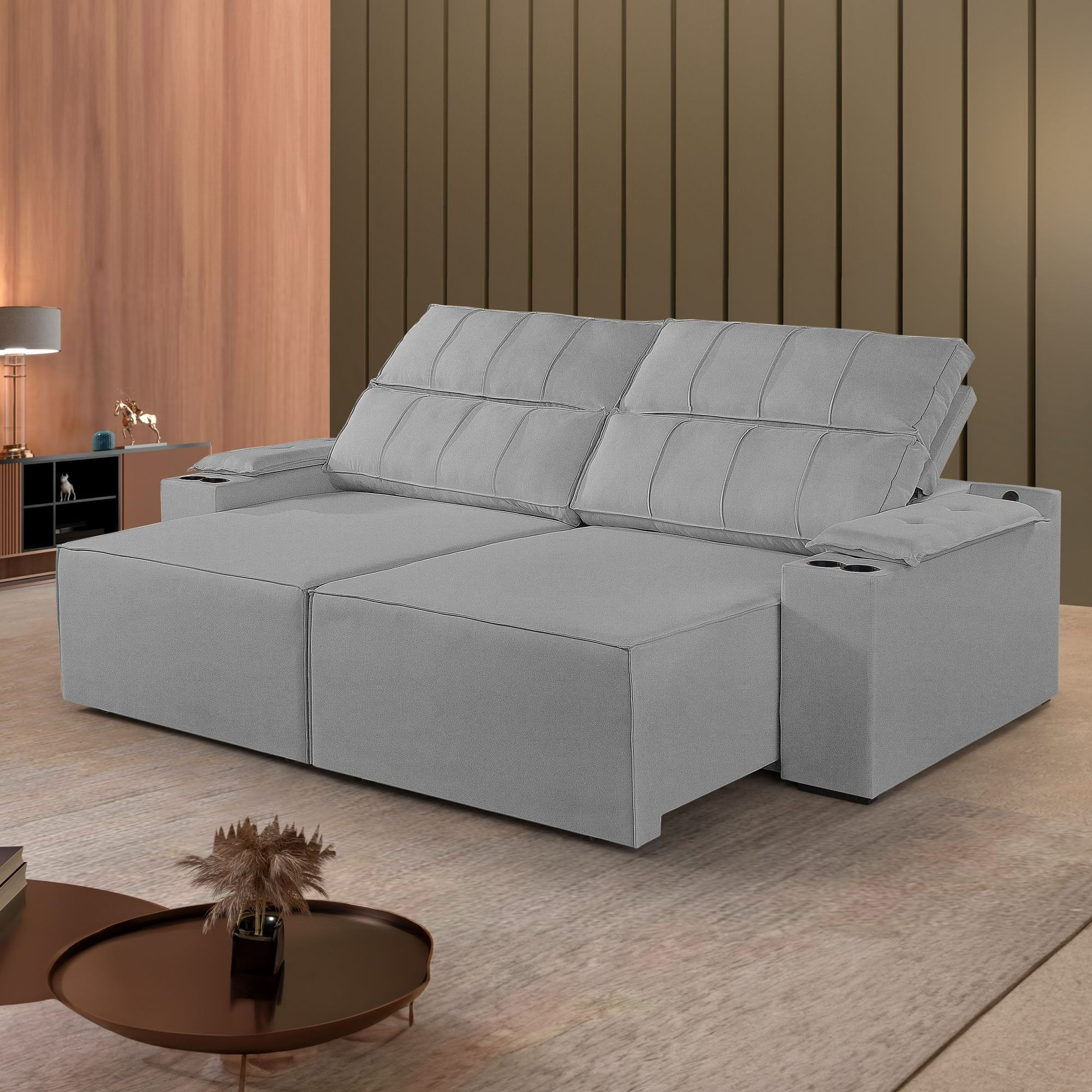 Sofá Retrátil E Reclinável 4 Lugares 250cm M182 Linho/cinza Claro