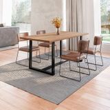 Conjunto Mesa De Jantar Rústica De Madeira Maciça Com 4 Cadeiras Aço Roma Marrom/preto