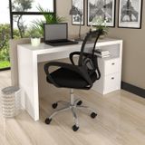 Kit Escrivaninha 2 Gavetas Me4130 Com Cadeira Para Escritório Diretor Tela Mesh Branco/preto