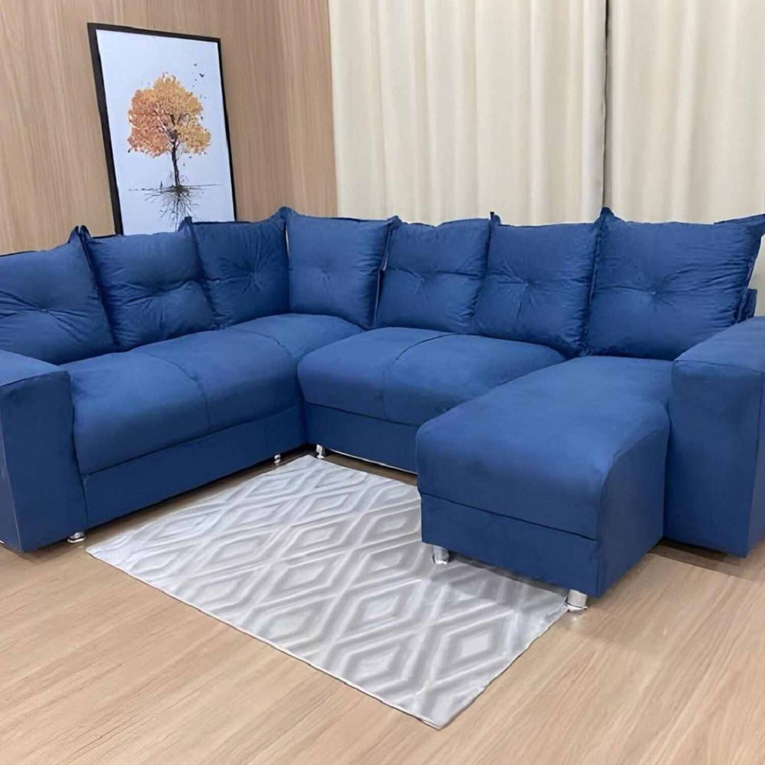 Sofá De Canto Belém 5070 Com Chaise Azul