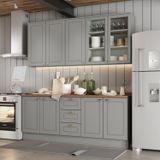 Cozinha Compacta 100% Mdf 4 Peças Com Portas De Vidro Americana Cinza/nature