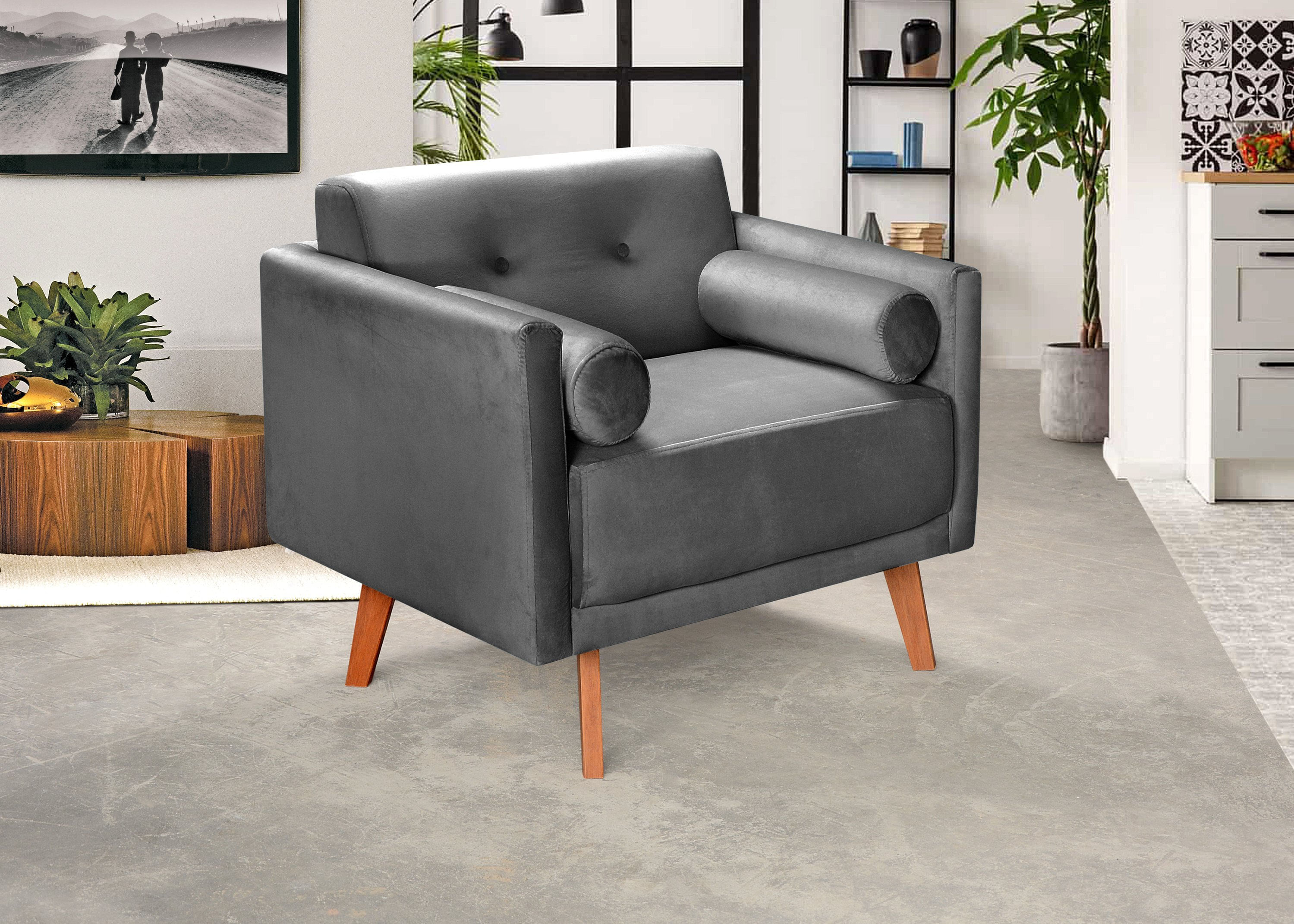 Poltrona Moderna Luma Decoração Sala, Varanda, Recepção Cinza Grafite