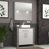 Gabinete Para Banheiro 80cm Com Cuba E Armário Ref 865 Basalto/branco