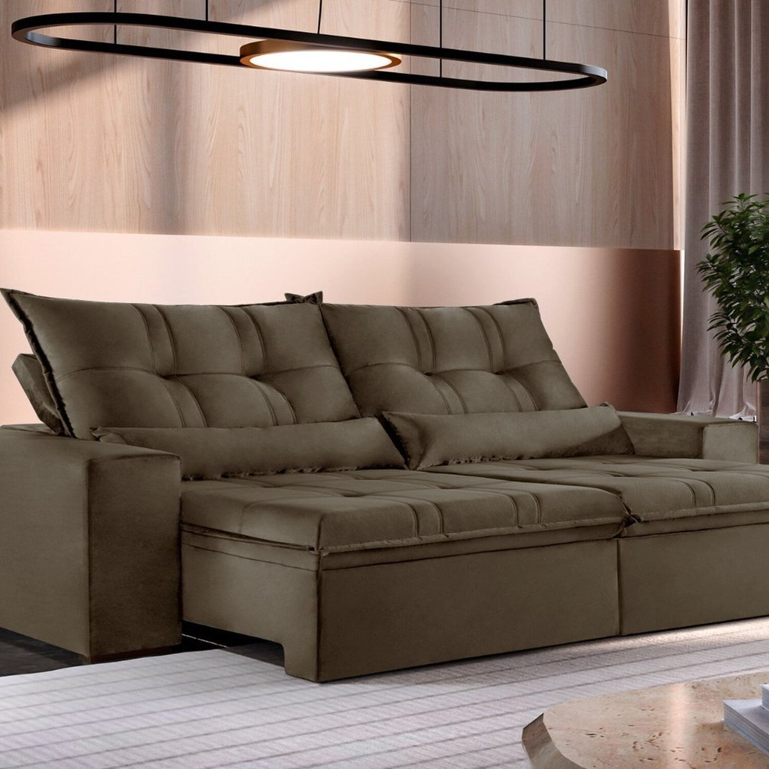 Sofá 250cm Retrátil E Reclinável Zoy Com Molas Bonnel Marrom