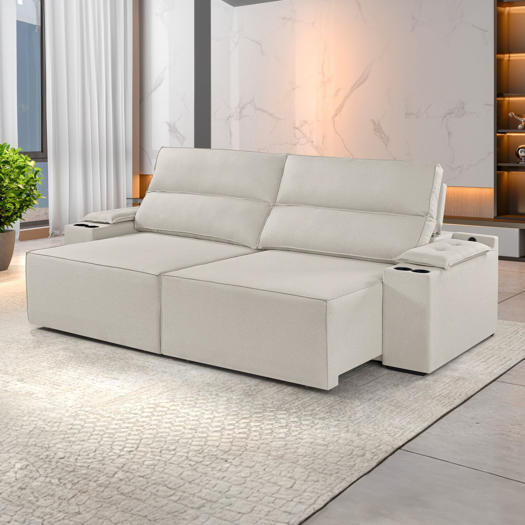 Sofá Retrátil E Reclinável 4 Lugares 250cm M180 Yescasa Linho/bege Claro