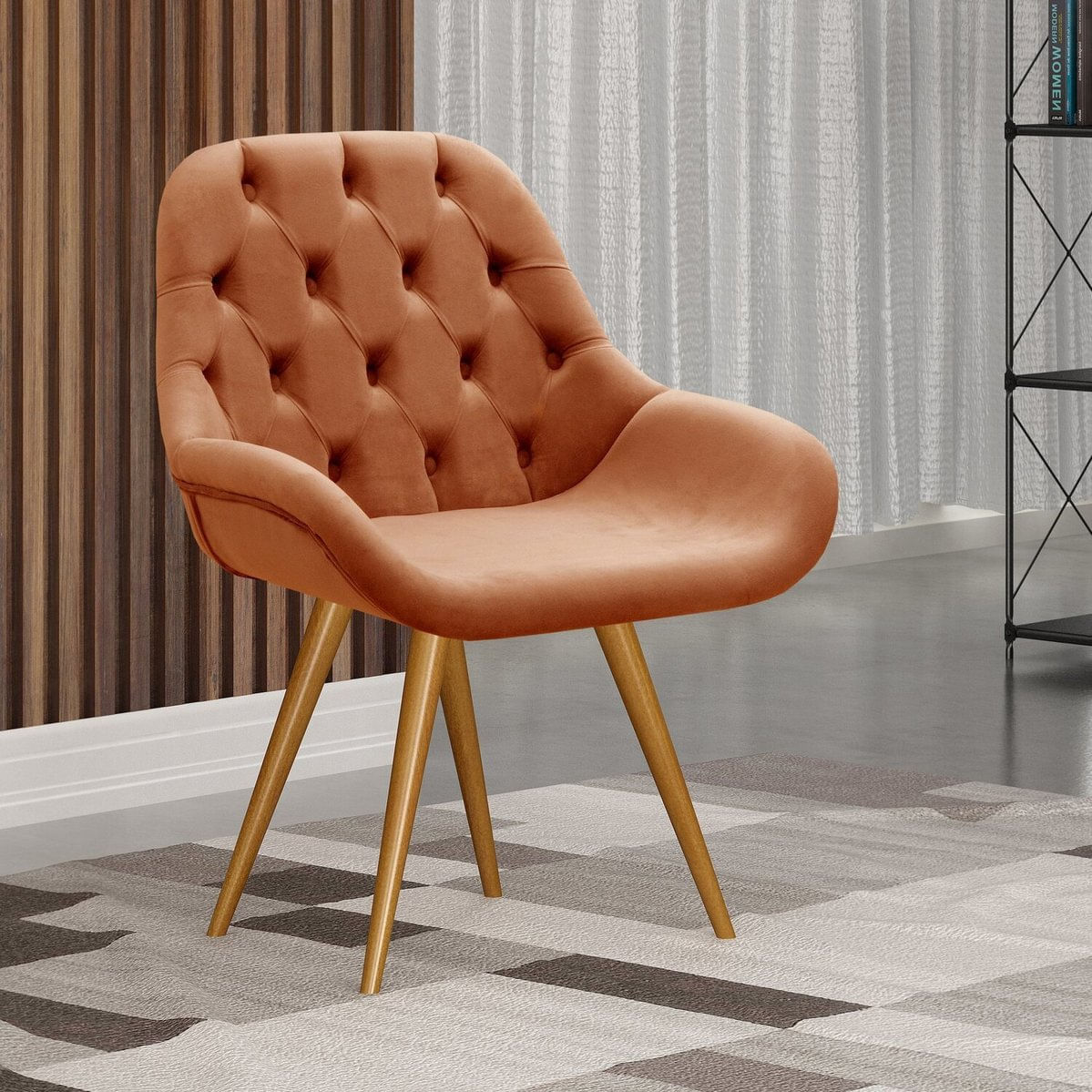 Poltrona Botonê Pé Palito Cadeira Decorativa Sala, Escritório, Recepção Lua Terracota