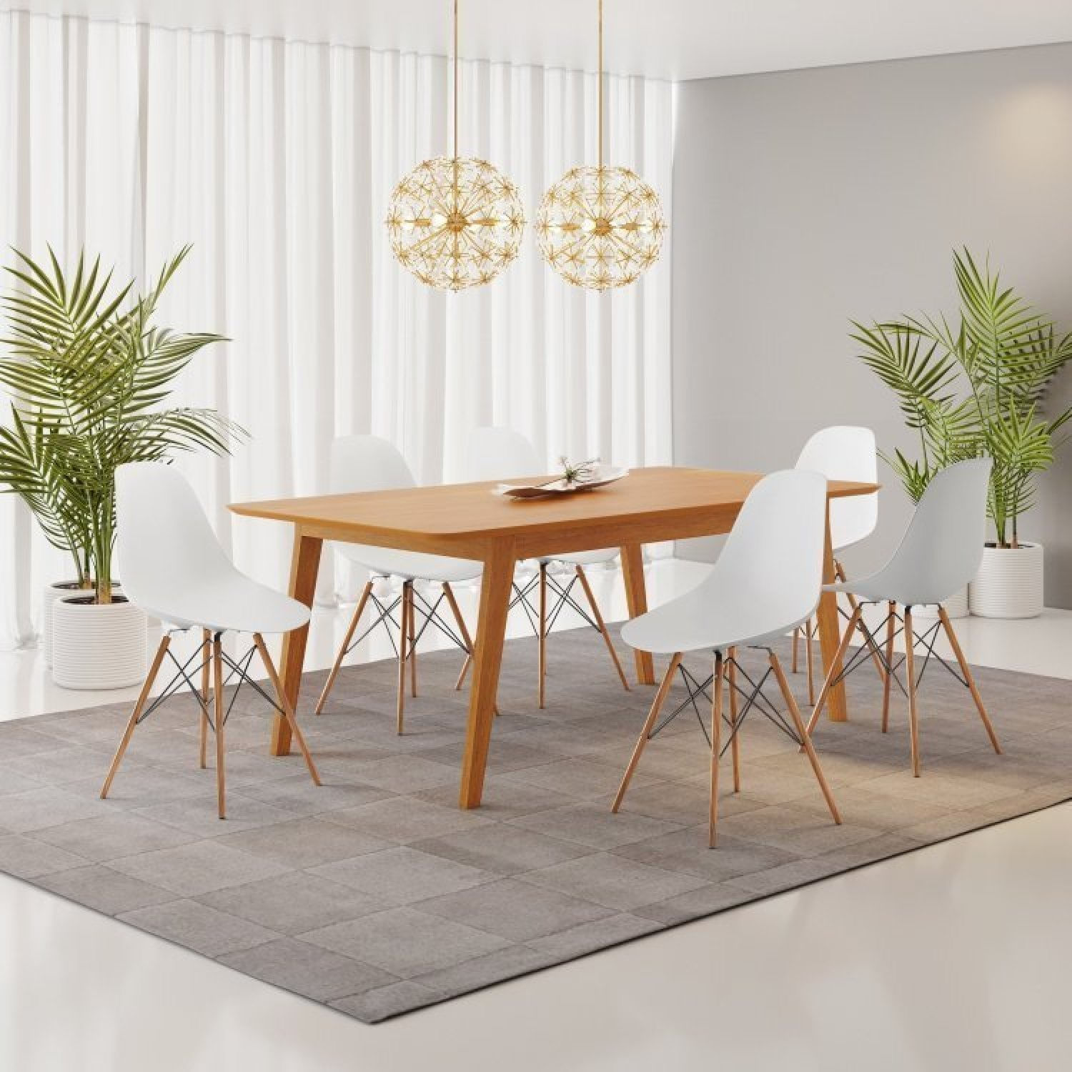 Conjunto Mesa Mdf Com 6 Cadeiras Eames Pp Branco/cinamomo