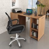 Kit Escrivaninha Retrátil Para Escritório Com Cadeira Para Escritório Diretor Tela Mesh Amêndoa/preto
