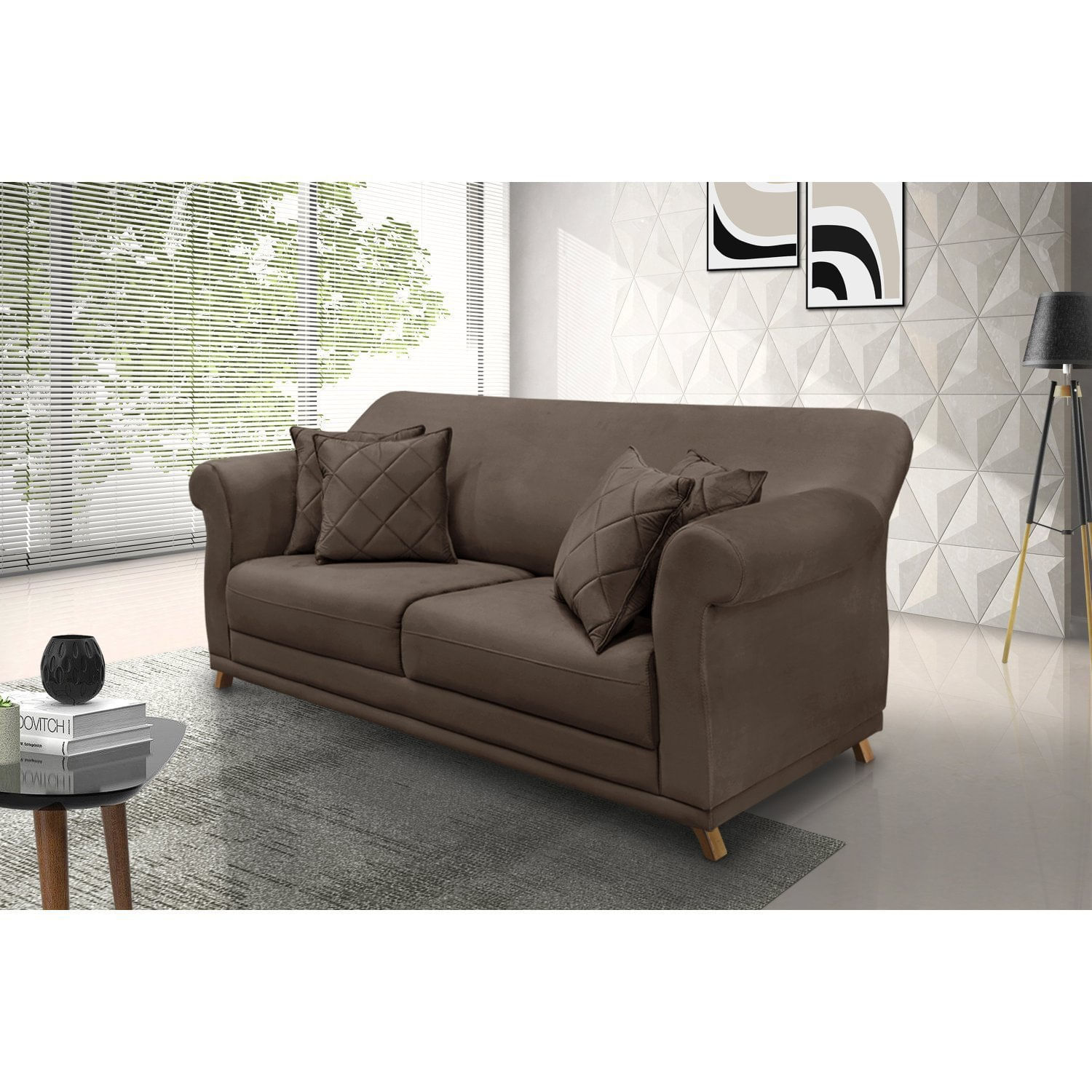 Sofá 3 Lugares 200cm Veludo Arras Spezzia Decor Marrom