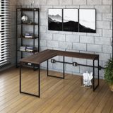 Escrivaninha L Estilo Industrial 135x140cm Dynamica Yescasa Nogal / Preto