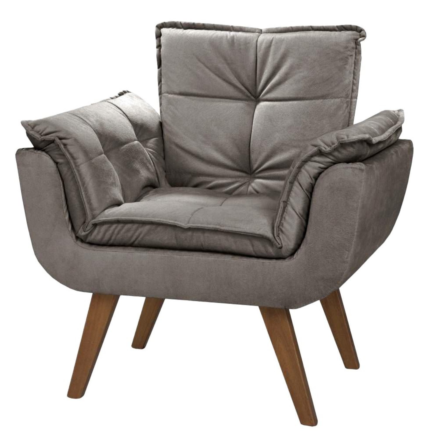 Poltrona Decorativa Opala Para Sala De Estar Aveludada Cinza