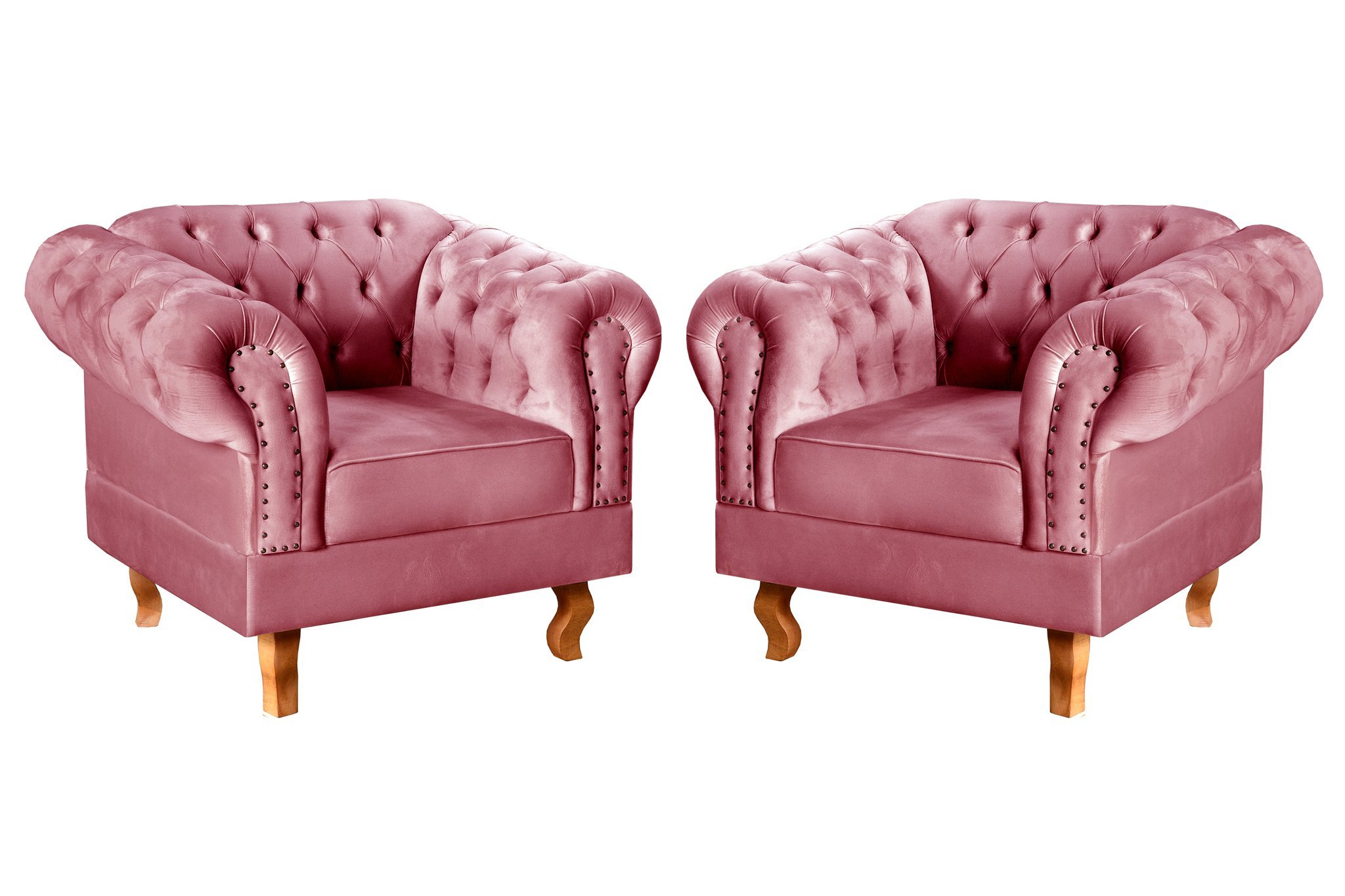 Conjunto 2 Poltronas Chesterfield Dom Pedro Decoração Sala Recepção Retrô Rosa