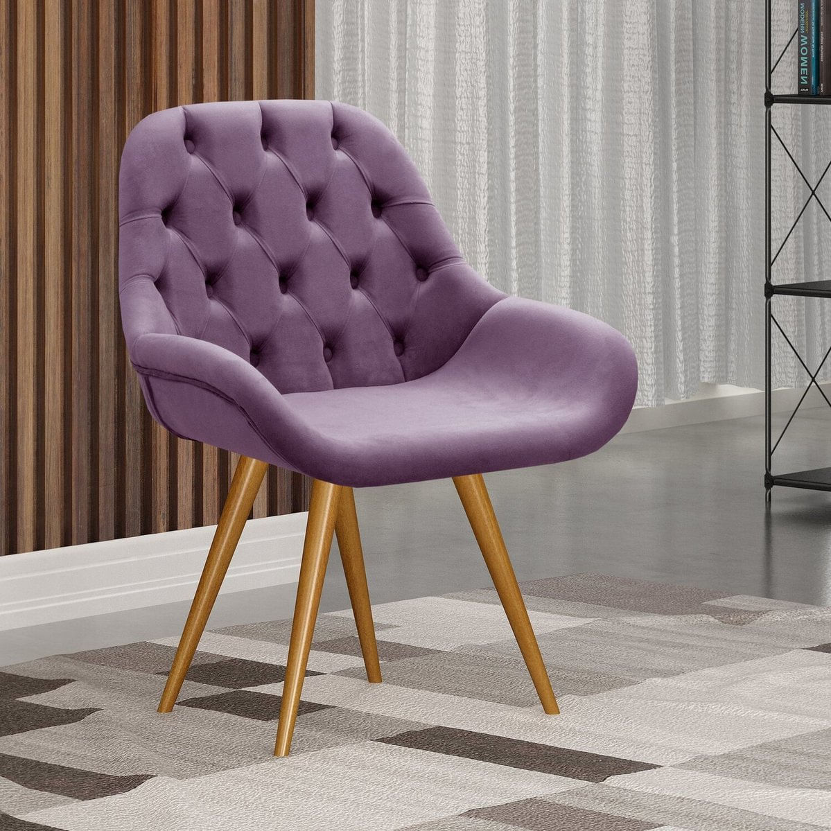 Poltrona Botonê Pé Palito Cadeira Decorativa Sala, Escritório, Recepção Lua Roxo