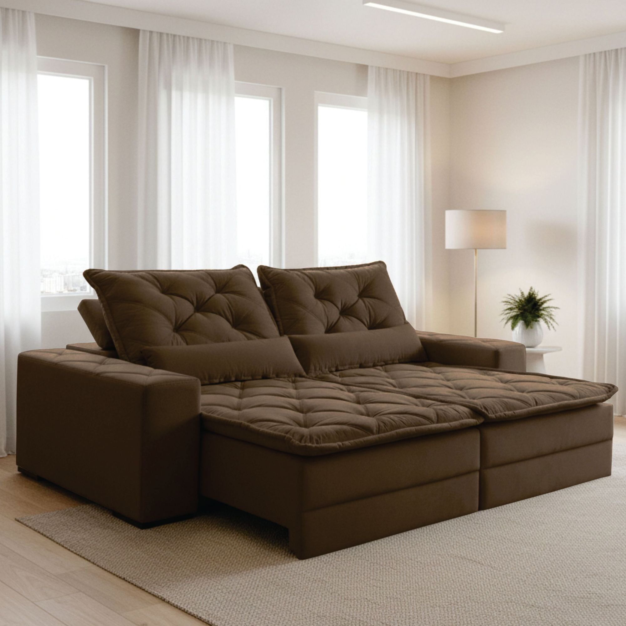 Sofá Reclinável 3 Lugares 210cm Dallas Montana Estofados Veludo Marrom