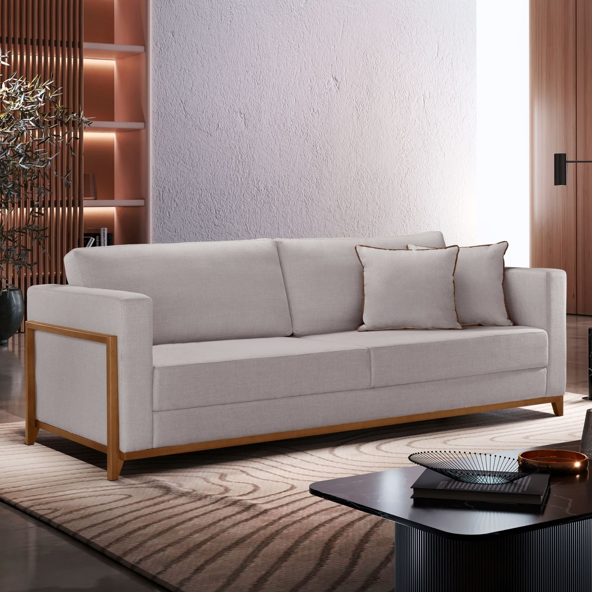 Sofá 3 Lugares Fixo Paris Linho Para Sala De Estar Cinza