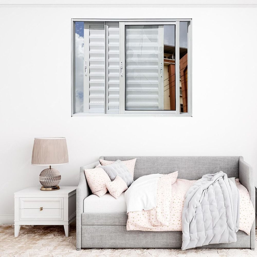 Janela Veneziana De Alumínio 3 Folhas Móveis 120x120cm Linha 25 Branco