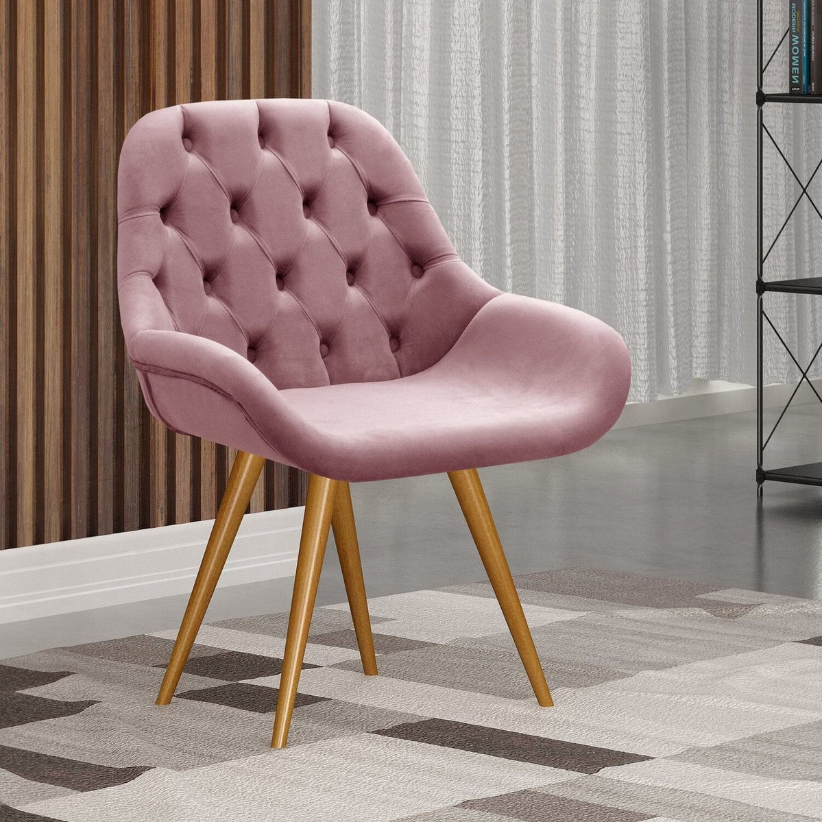 Poltrona Botonê Pé Palito Cadeira Decorativa Sala, Escritório, Recepção Lua Rose