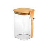 Pote Vidro Slim Quadrado Tampa E Colher Bambu 1,1l Euro Home