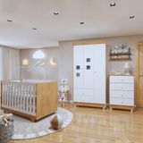 Quarto De Bebê Completo 100% Mdf Com Guarda Roupa 3 Portas, Cômoda E Berço Mini Cama Life Espresso Móveis Branco/ypê