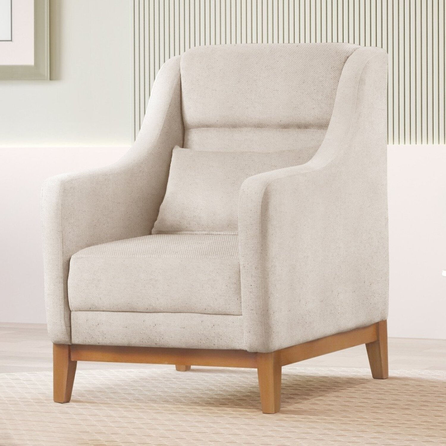 Poltrona Encosto Alto Linho Áquila Nude