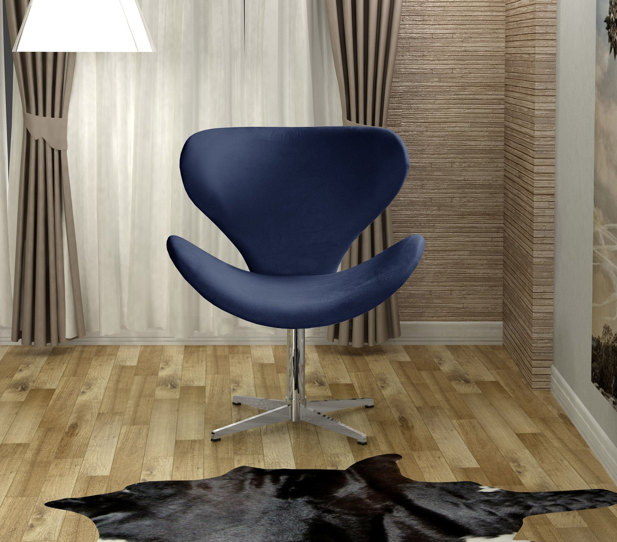 Poltrona Isis Cadeira Giratória Pés De Metal Decoração, Sala, Escritório, Recepção Azul Marinho