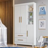 Guarda Roupa Infantil 100% Mdf Flocos 3 Portas 2 Gavetas Flex Color Branco/ypê/branco