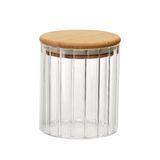 Pote De Vidro Redondo Canelado Tampa Bambu 600ml Euro Home