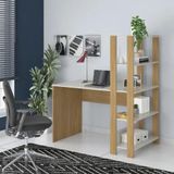 Escrivaninha Mesa Office Com Estante 3 Prateleiras Match Off White/carvalho