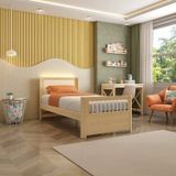 Cama Solteiro Wave Juvenil Montessoriana Reversivel Em Rattan Com Led Casatema Branco/natural