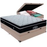 Cama Box Baú Bege E Colchão Elegant Molas Ensacadas Casal Ortobom