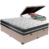 Cama Box Baú Bege E Colchão Classic Preto Molas Ensacadas Queen Anjos