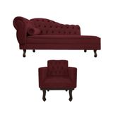 Kit Diva Recamier Diana 120cm Lado Direito E 1 Poltrona Classic Suede - Amarena Móveis Cor Bordô
