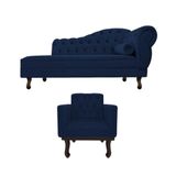 Kit Diva Recamier Diana 120cm Lado Esquerdo E 1 Poltrona Classic Suede - Amarena Móveis Cor Azul Marinho