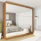 Guarda-roupa Casal 3 Portas De Correr 4 Gavetas E 9 Espelhos Rennes Carvalho