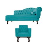 Kit Diva Recamier Diana 120cm Lado Esquerdo E 1 Poltrona Classic Suede - Amarena Móveis Cor Azul Turquesa