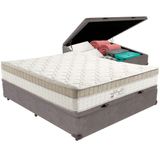 Cama Box Baú Cinza E Colchão King Best Bege Molas Ensacadas Casal Anjos