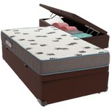 Cama Box Baú Marrom E Colchão Light Espuma D33 Solteiro Ortobom