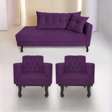 Kit Diva Recamier Azura 140cm Lado Esquerdo E 02 Poltronas Classic Suede - Amarena Móveis Cor Roxo