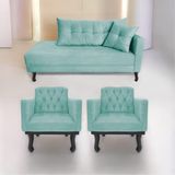 Kit Diva Recamier Azura 140cm Lado Esquerdo E 02 Poltronas Classic Suede - Amarena Móveis Cor Azultiffany