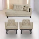 Kit Diva Recamier Azura 140cm Lado Esquerdo E 02 Poltronas Classic Suede - Amarena Móveis Cor Bege