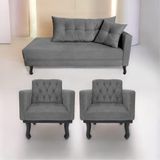 Kit Diva Recamier Azura 140cm Lado Esquerdo E 02 Poltronas Classic Suede - Amarena Móveis Cor Cinza