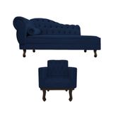 Kit Diva Recamier Diana 120cm Lado Direito E 1 Poltrona Classic Suede - Amarena Móveis Cor Azul Marinho