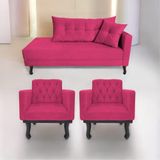 Kit Diva Recamier Azura 140cm Lado Esquerdo E 02 Poltronas Classic Suede - Amarena Móveis Cor Pink