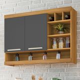 Armário De Cozinha Aéreo 2 Portas Nicho Adega Burguesa Premium 100% Mdf Amadeirado Freijó/grafite
