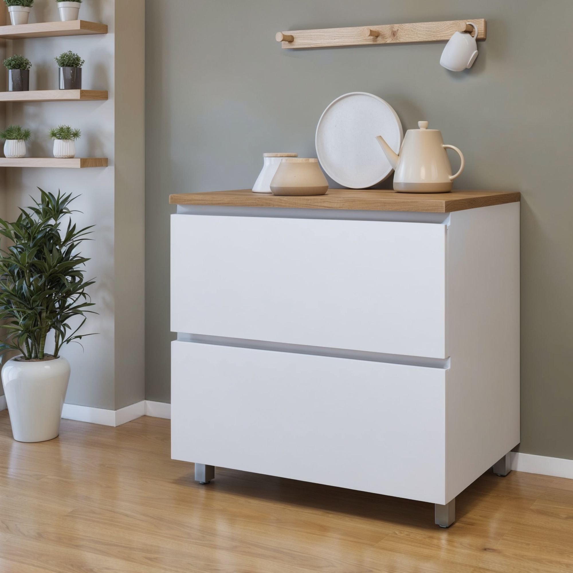 Balcão 1 Porta Basculante 1 Gaveta 80cm Nesher 100% Mdf Rainha Branco/nature