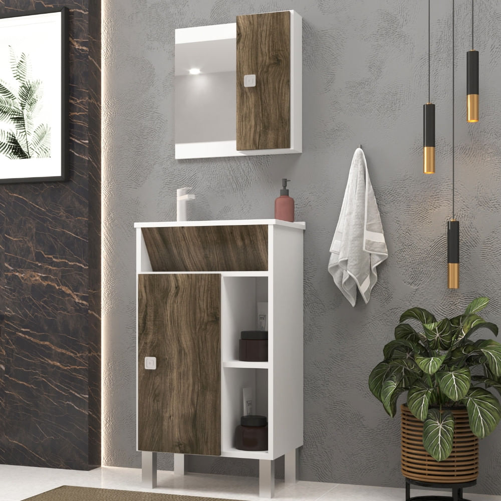 Conjunto Para Banheiro Com Cuba E Espelho 2 Portas Valência Móveis Sander