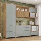 Cozinha 5 Peças 5 Portas 6 Gavetas Ripado Marquesa Nesher 100% Mdf Nature/verde