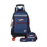 Kit Mochila 2em1 Roda + Lancheira + Estojo Hotwheels - Azul